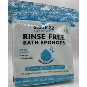 Scrubzz Bath Alternative Rinse Free Bath Sponges 25 pack Travel Camping Hiking!